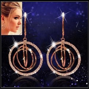 NEW 925 gold simulated Diamond Circle Multi Hoops Round Disco Earrings